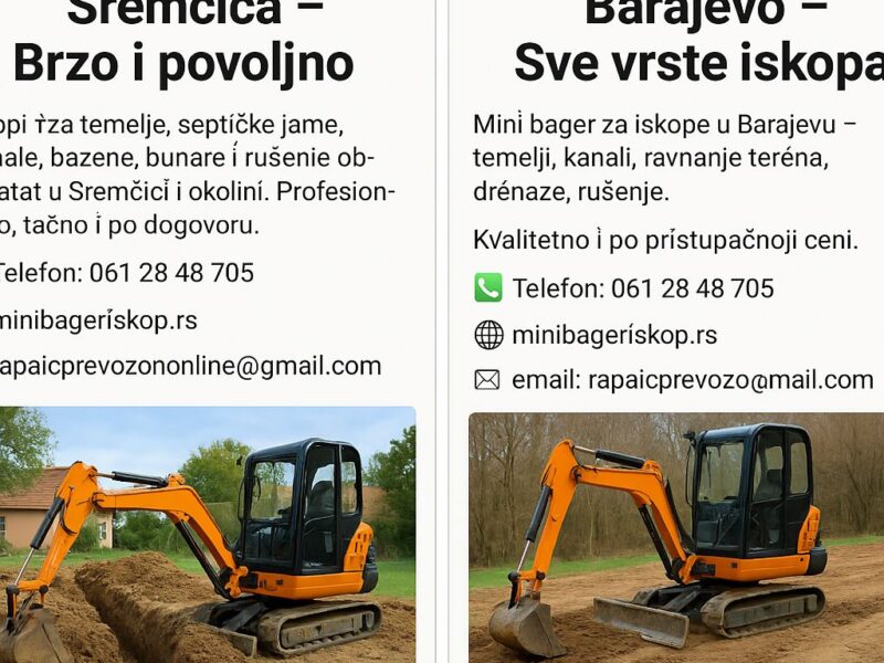 Mini bager iskop Barajevo – Sve vrste iskopa