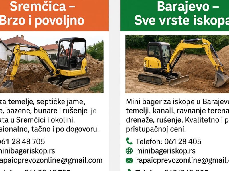 Mini bager iskop Sremčica – Brzo i povoljno