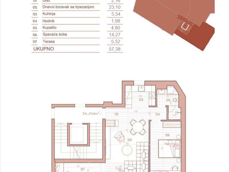 Centar, Dalmatinska, 2.0, 57,38 m2 novogradnja