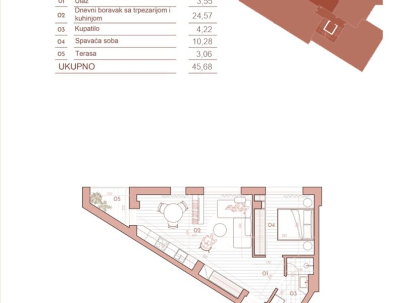 Centar, Dalmatinska, 2.0 45,68m2 novogradnja