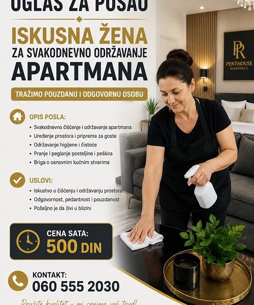Potrebna žena za održavanje apartmana