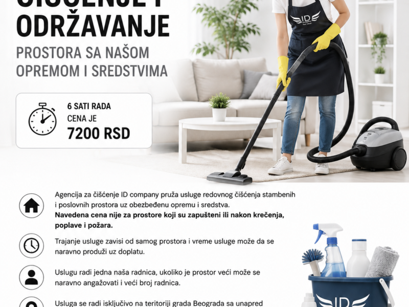 Čišćenje i održavanje prostora sa našom opremom i sredstvima
